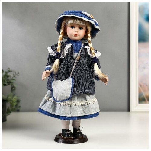 Купить Кукла коллекционная керамика Танечка в синем платье с передником 40 см, InHome2.0, unisex