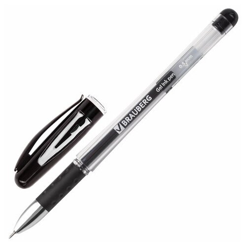 Ручка гелевая с грипом BRAUBERG "Geller" черная игольчатый узел 0 5 мм линия письма 0 35 мм, 12 шт