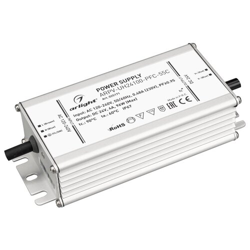 Блок питания ARPV-UH24100-PFC-55C (24V, 4.2A, 100W) (Arlight, IP67 Металл, 5 лет) блок питания arpv uh24100 pfc 55c 24v 4 2a 100w arlight ip67 металл 5 лет