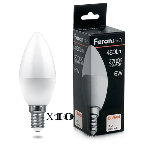 фото Лампа светодиодная feron. pro lb-1306 свеча e14 6w 2700k