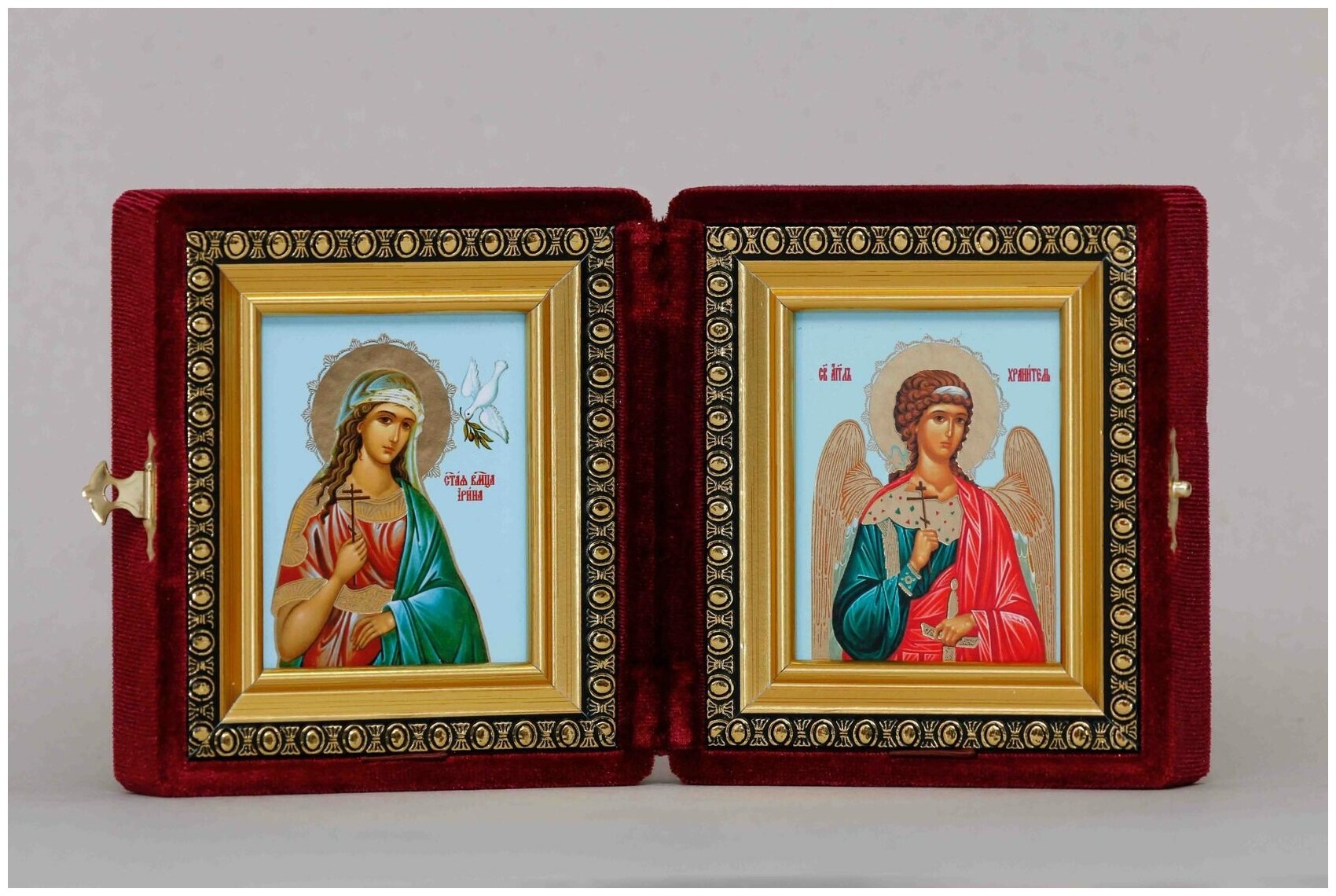 Икона Складень Ирина, Великомученица и Ангел Хранитель (футляр, бархат)
