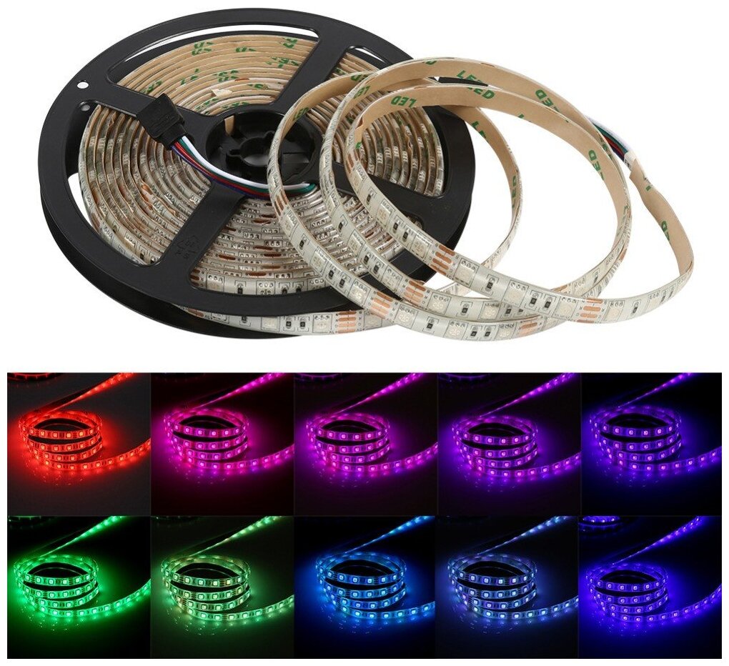 Светодиодная лента SMD5050-60LED-IP65-RGB 5 Вольт 5м. - Цвет свечения: RGB