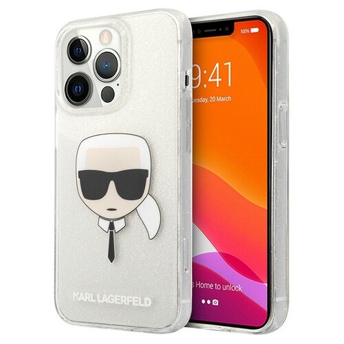 фото Karl lagerfed чехол karl lagerfeld tpu glitters karl's head hard для iphone 13 pro, серебристый