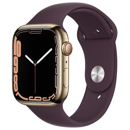 фото Умные часы apple watch series 7 gps + cellular mkhy3fd/a 41мм gold stainless steel case with dark cherry sport band, золото/вишня