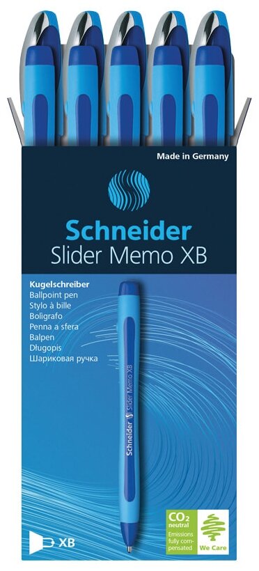 Schneider Набор ручек шариковых Slider Memo XB 1.4 мм, cиний цвет чернил, 10 шт.