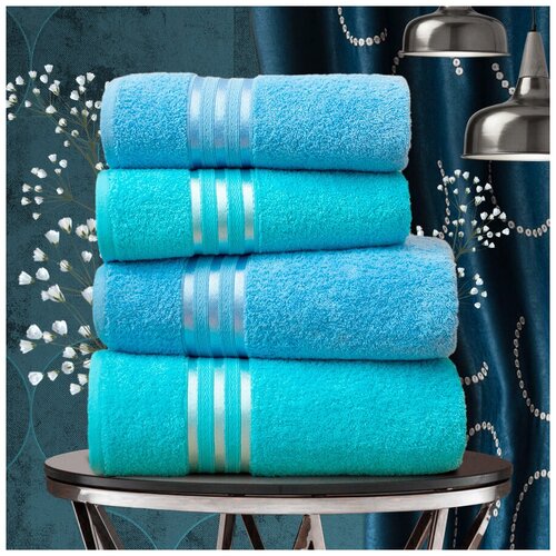 фото Набор из 4 полотенец harmonika цвет: бирюзовый, голубой (50х80 см - 2 шт, 70х130 см - 2 шт) dome