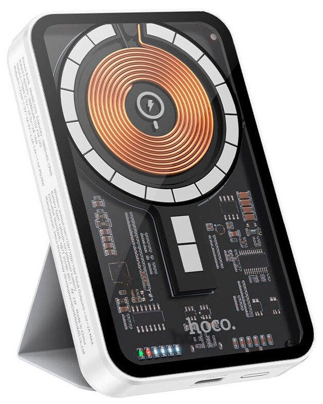 Внешний аккумулятор (повер банк) 5000mAh QC3.0/PD с беспроводной быстрой зарядкой Hoco Q10 MagSafe USB Type C Белый для Apple iPhone, Samsung, Xiaomi