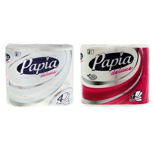 Papia Туалетная бумага PAPIA DELUXE Белая, 4 слоя, 4 рулона