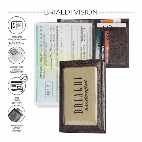 Мужское кожаное портмоне для автодокументов SLIM-формата BRIALDI Vision BR48534BI relief brown