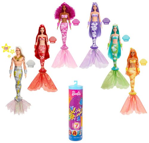 Кукла-сюрприз Barbie Color Reveal Rainbow Mermaid Series, HCC46 разноцветный