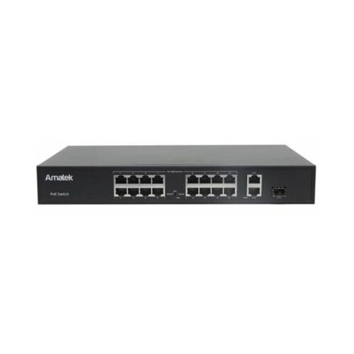 AN-S18P16 Amatek коммутатор неуправляемый trassir tr ns1018 135 16poe v2 с 16 poe портами 16 10 100 mbps poe ports 2 10 100 1000mbps uplink ports на всех портах iee