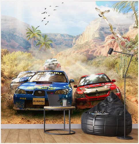 Изображение товара Фотообои Флизелиновые с виниловым покрытием Детские 2 Машины 300х270 см , обои на стену , для мальчиков