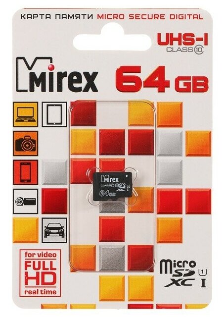 Карта памяти Mirex microSD, 64 Гб, SDXC, UHS-I, класс 10 4245644