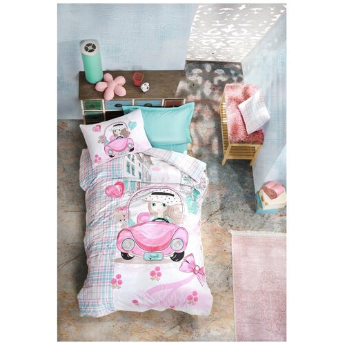 фото Постельное белье детское cotton box junior paris love хлопковый ранфорс розовый 1,5 спальный cotton box (турция)