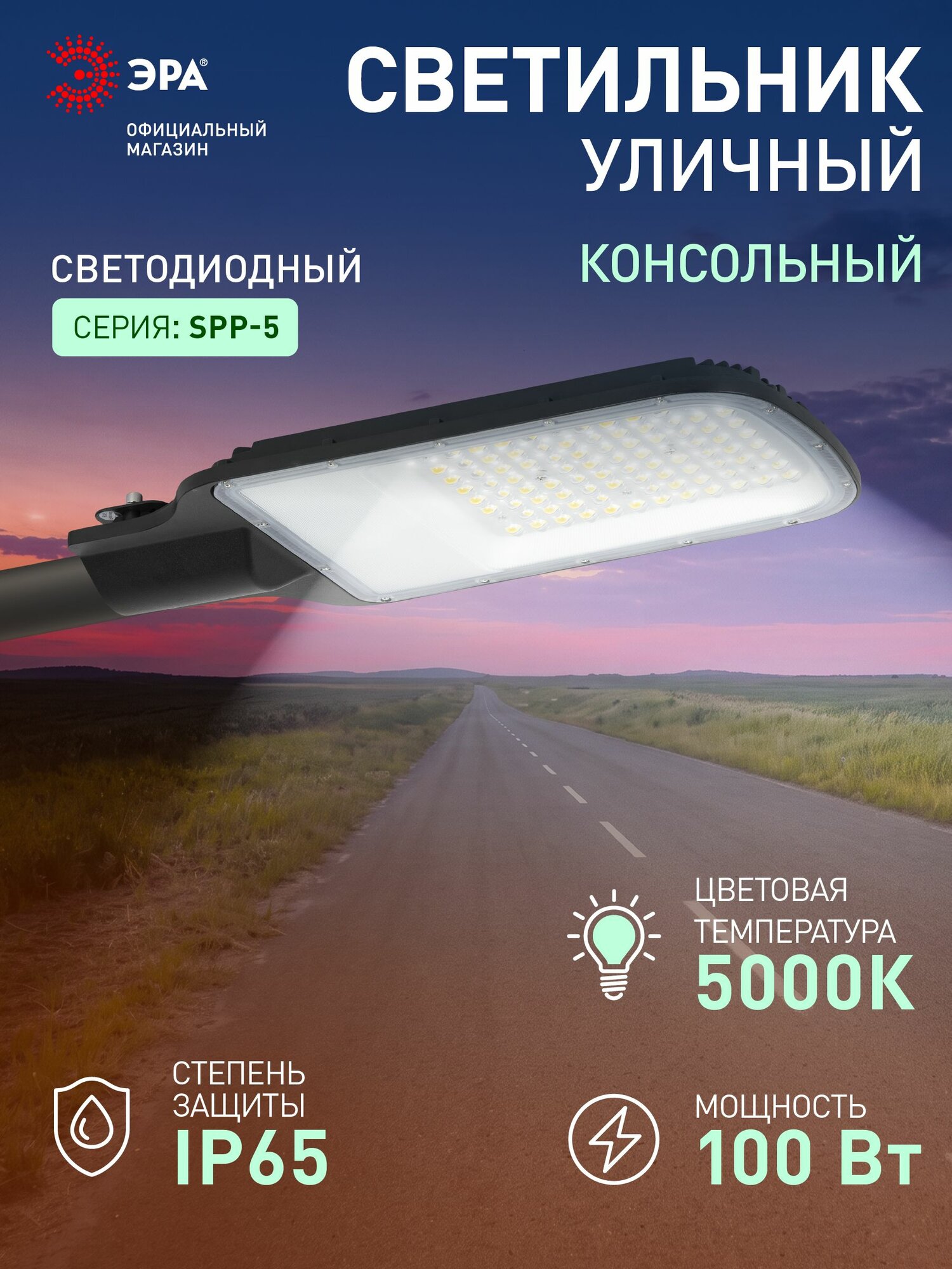 Светильник светодиодный консольный уличный на столб ЭРА SPP-503 100Вт 10000лм 5000К IP65 КСС Ш