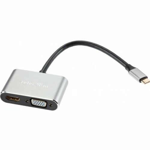 Кабель-концентратор Telecom USB3.1 TypeCm /HDMI+USB3.0+PD+VGA Alum Grey 4K@30Hz,