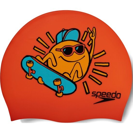 Шапочка для плавания детская Speedo Junior Printed Silicone, orange/turquoise, 8-0838615955-5955