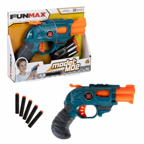 Бластер механический 1toy Funmax M02 2 ствола, в компл. 6 EVA снарядов