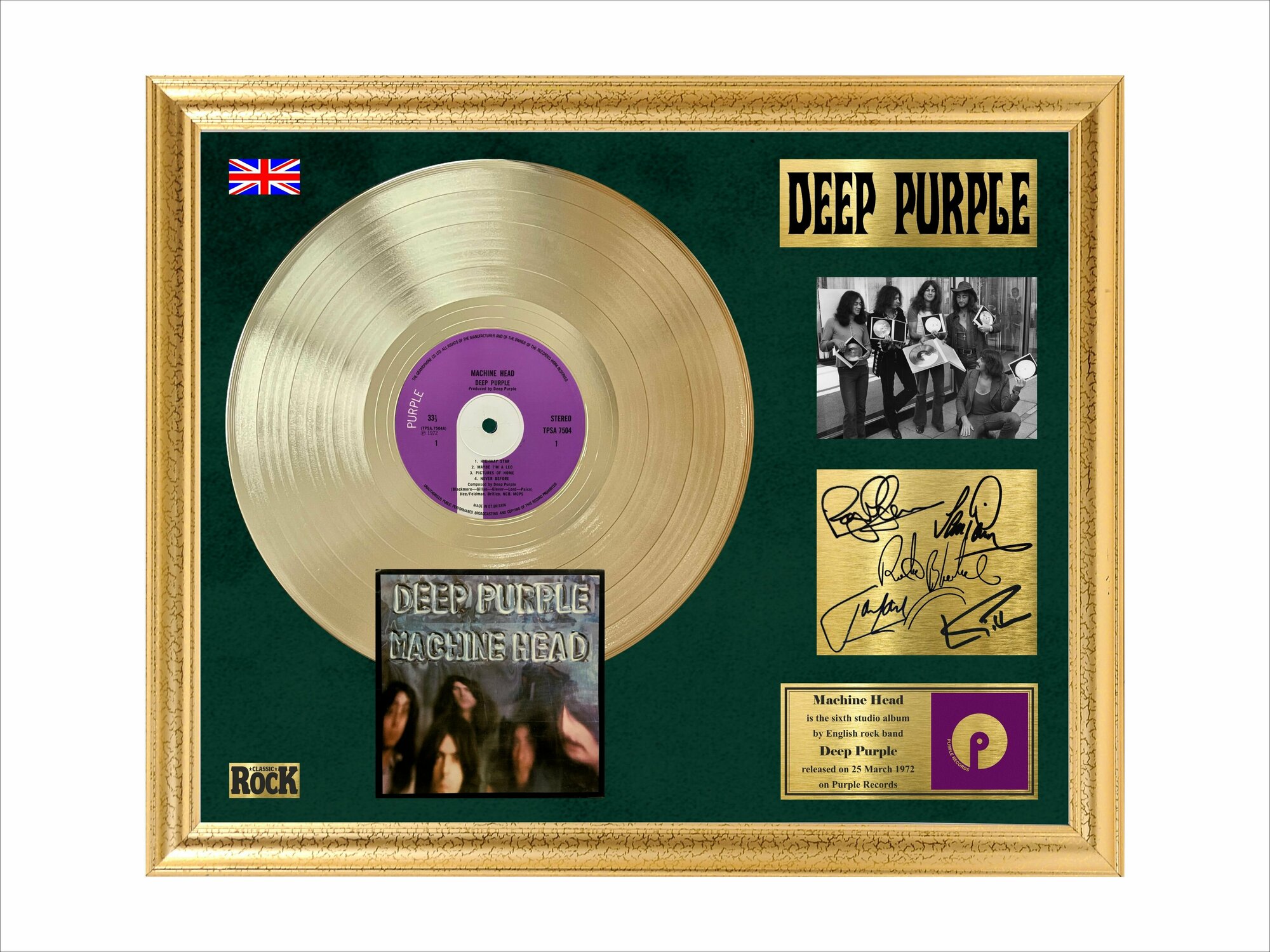 Золотой диск Deep Purple Machine Head в рамке