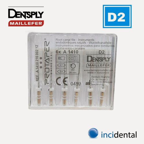 Изображение товара Протейперы Retreatment ( ретритмента ) машин-формир (6шт) ProTaper Дентсплай Майлифер, ( D2: D2Х2 ), длина 18мм для перелечивания , распломбировки каналов . от Инсидентал