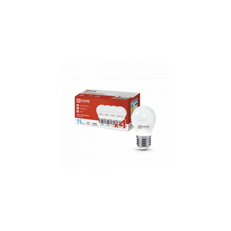 Комплект 4 шт. лампа светодиодная LED-ШАР-VC 4PACK 11Вт 230В Е27 6500К 1050Лм IN HOME 4690612047898