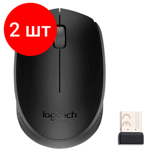 Комплект 2 шт Мышь беспроводная LOGITECH B170 2 кнопки 1 колесо-кнопка оптическая черная 910-004798 3995₽