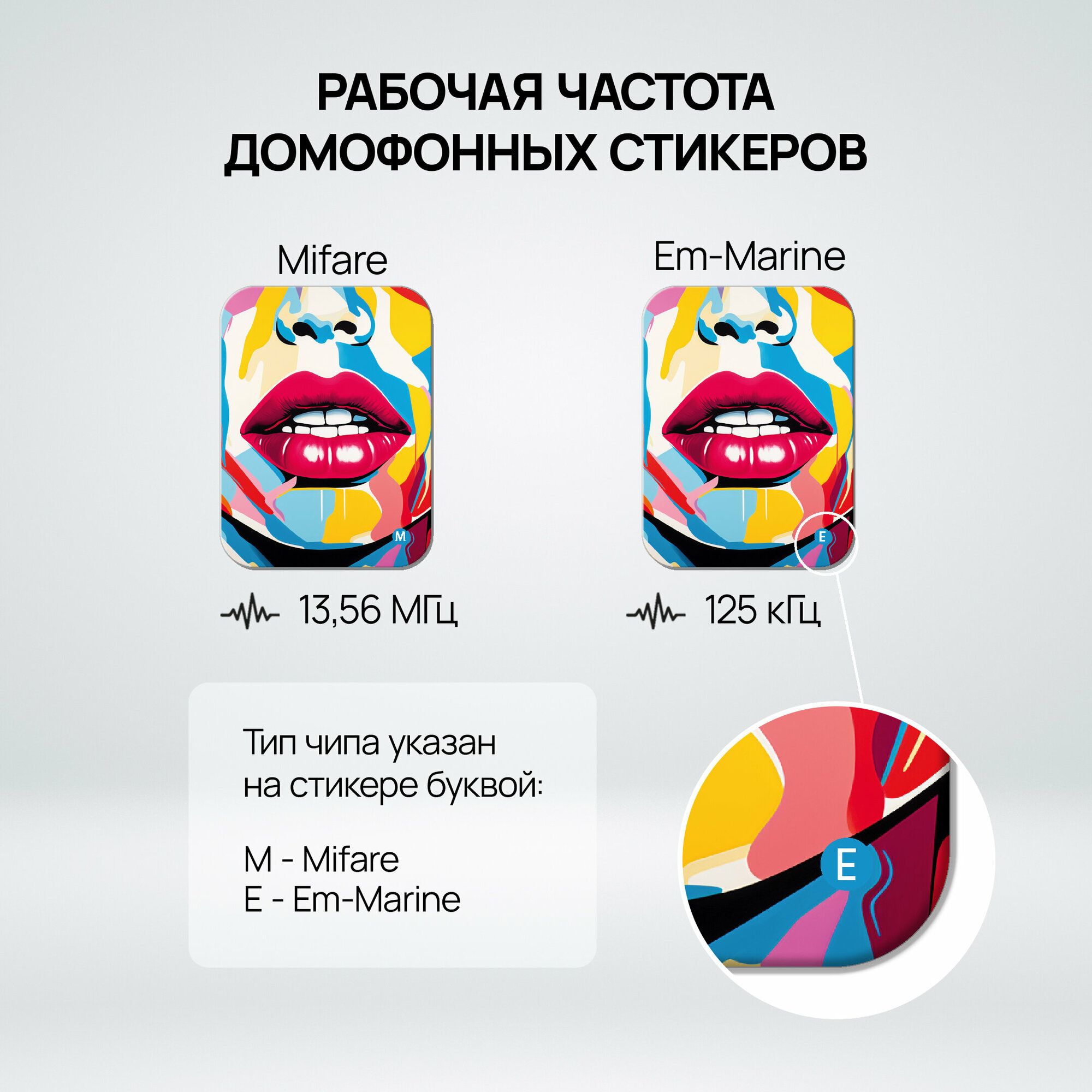 Ключи - стикеры для домофона на телефон, 2 шт, комплект Mifare и Em-Marine. KeyBox, Лицо в красках. — фото 1