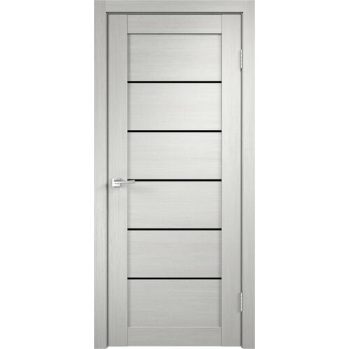 Дверь межкомнатная VellDoris LINEA 1, дуб белый, 900x2000, LR, стекло лакобель черное, без врезки замка и петель