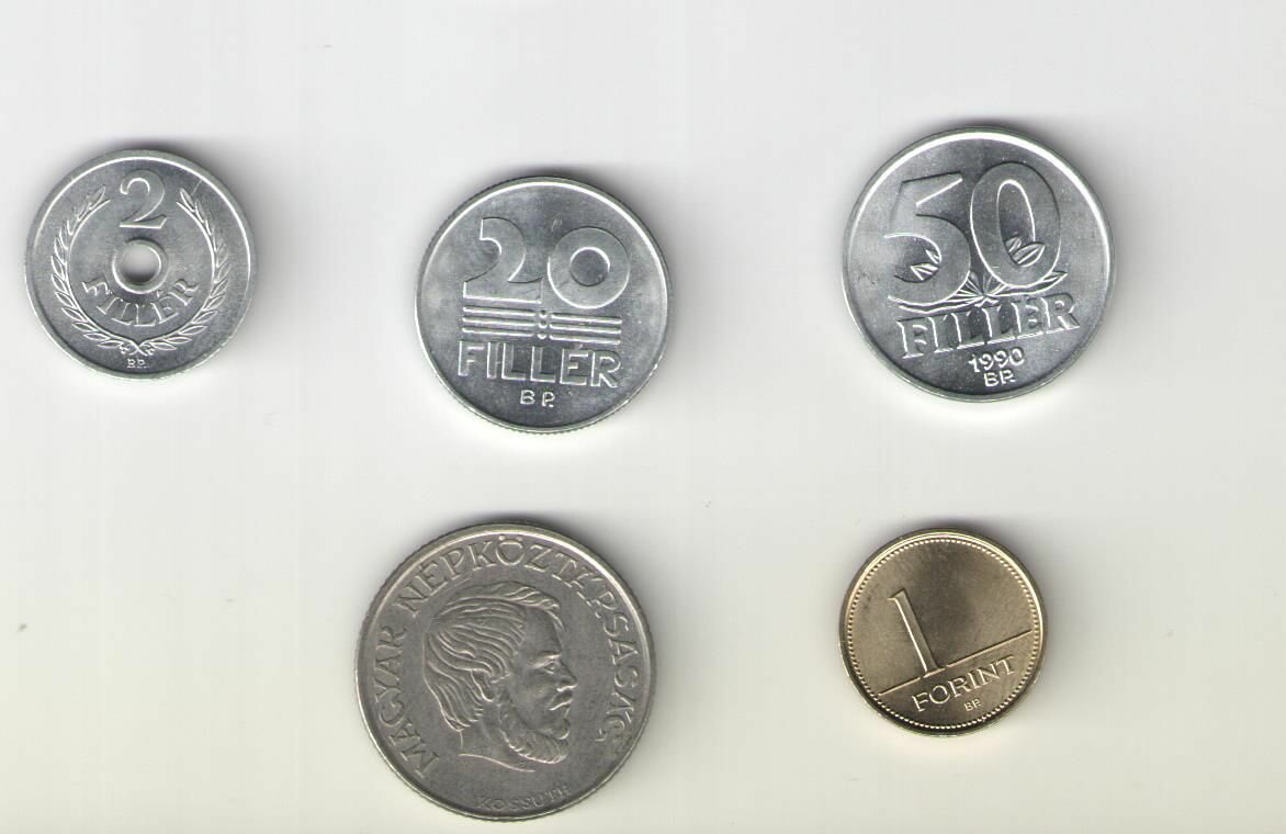 Монеты 5шт 1, 5 форинтов, 2, 20, 50 филлеров Венгрия 1973-2003