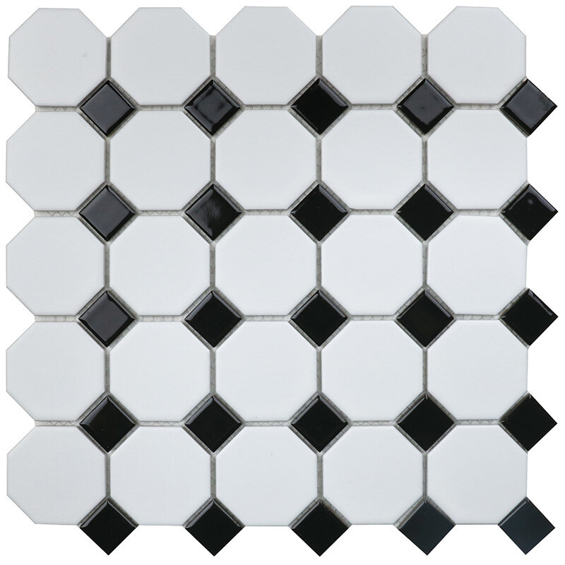 фото Мозаика STARMOSAIC HOMEWORK Octagon small White/Black Matt IDLA2575 29,5x29,5 (цена за 20 шт)