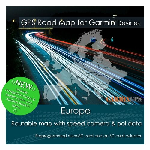 Карта навигационная дорожная для Garmin устройств. Европа (все страны) на карте памяти MicroSD (2024) Carmix-GPS аккумулятор для garmin gpsmap 64 66 oregon 600 700 2000mah 1212775