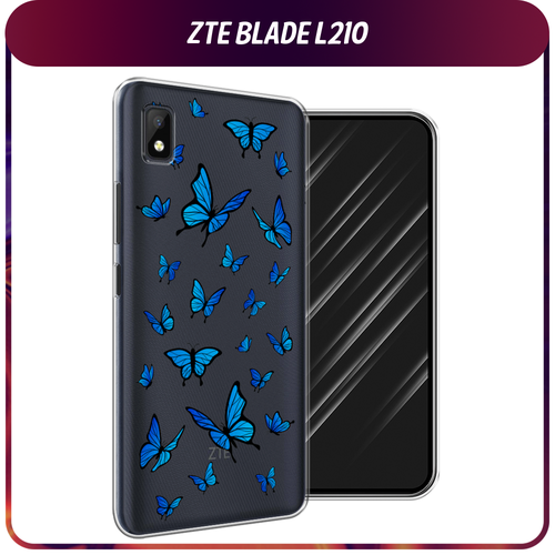 Силиконовый чехол на ZTE Blade L210 / ЗТЕ Блэйд Л210 Синие бабочки, прозрачный матовый силиконовый чехол на zte blade l210 зте блэйд л210 пальмовые ветви арт черный