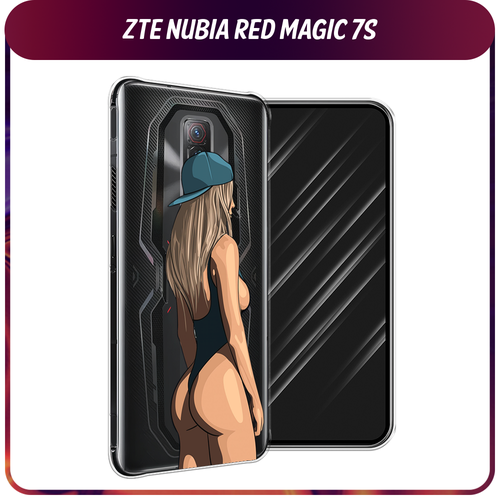 Силиконовый чехол на ZTE Nubia Red Magic 7S / ЗТЕ Нубиа Ред Меджик 7S Девушка в черном купальнике, прозрачный гидрогелевая противоударная защитная пленка для zte nubia red magic 7s зте нубиа ред меджик 7s