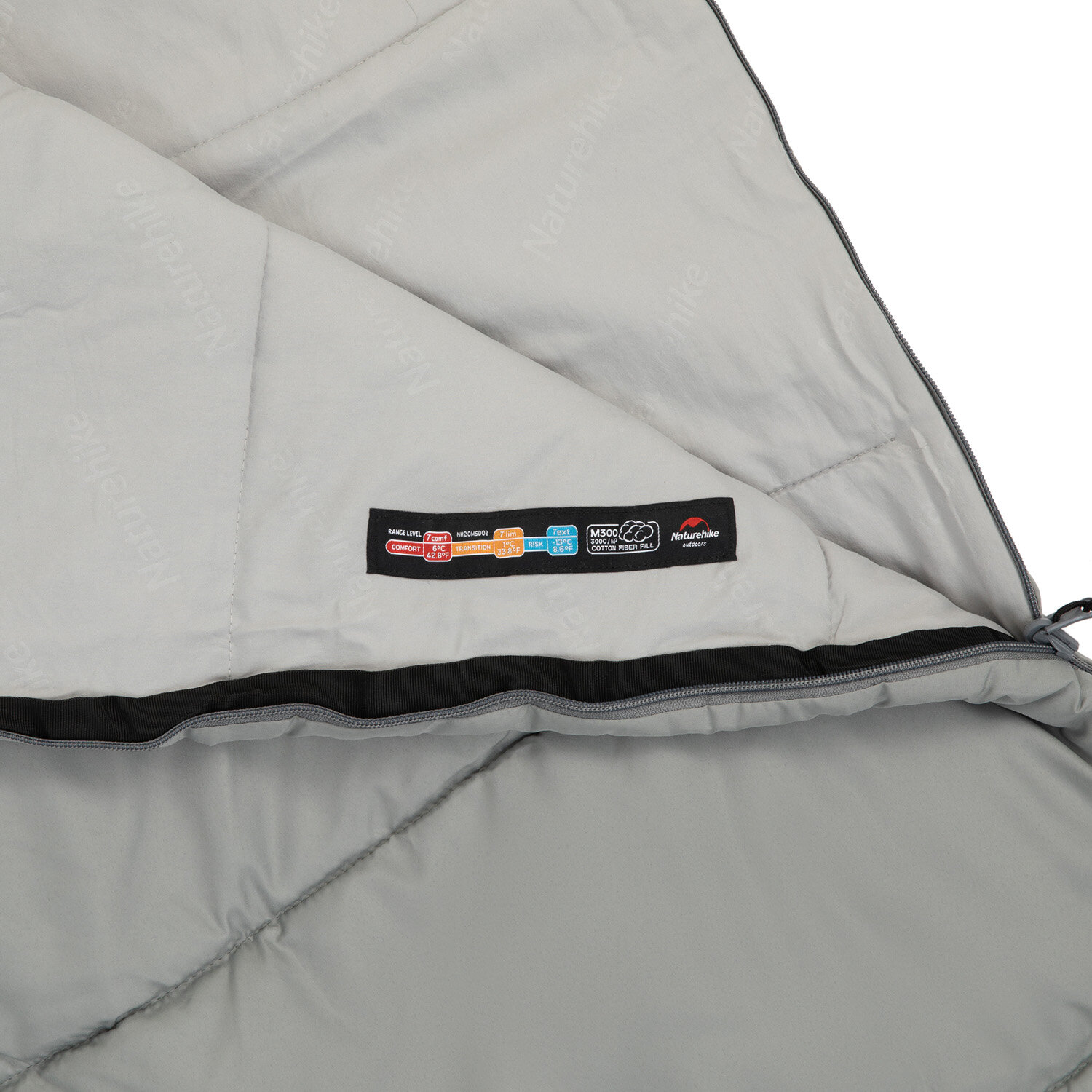 Спальник Naturehike Envelop Washable Cotton Sleeping Bag With Hood M300 Left Zipper Grey