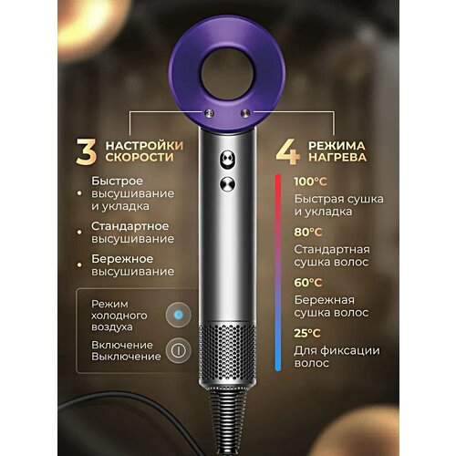 Фен для волос Фен с ионизацией Профессиональный фен Стайлер для укладки и выпрямления волос 5 в 1 фиолетовый 259000₽