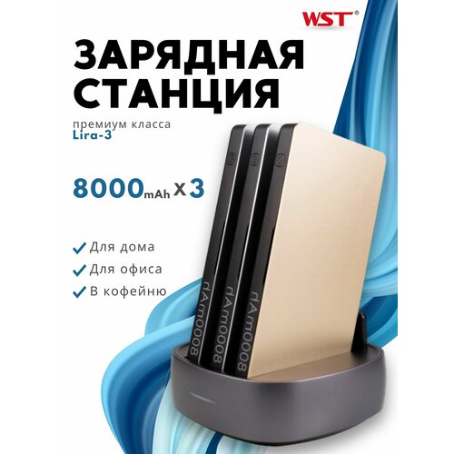 Зарядная станция для домашнего использования WST Lira 3 Встроенные провода type-c micro usb lighting 1726300₽