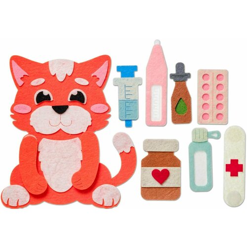 Развивающий набор Smile Decor Лечим котенка сюжетно-ролевая игра из фетра для юного доктора счетный материал 425₽