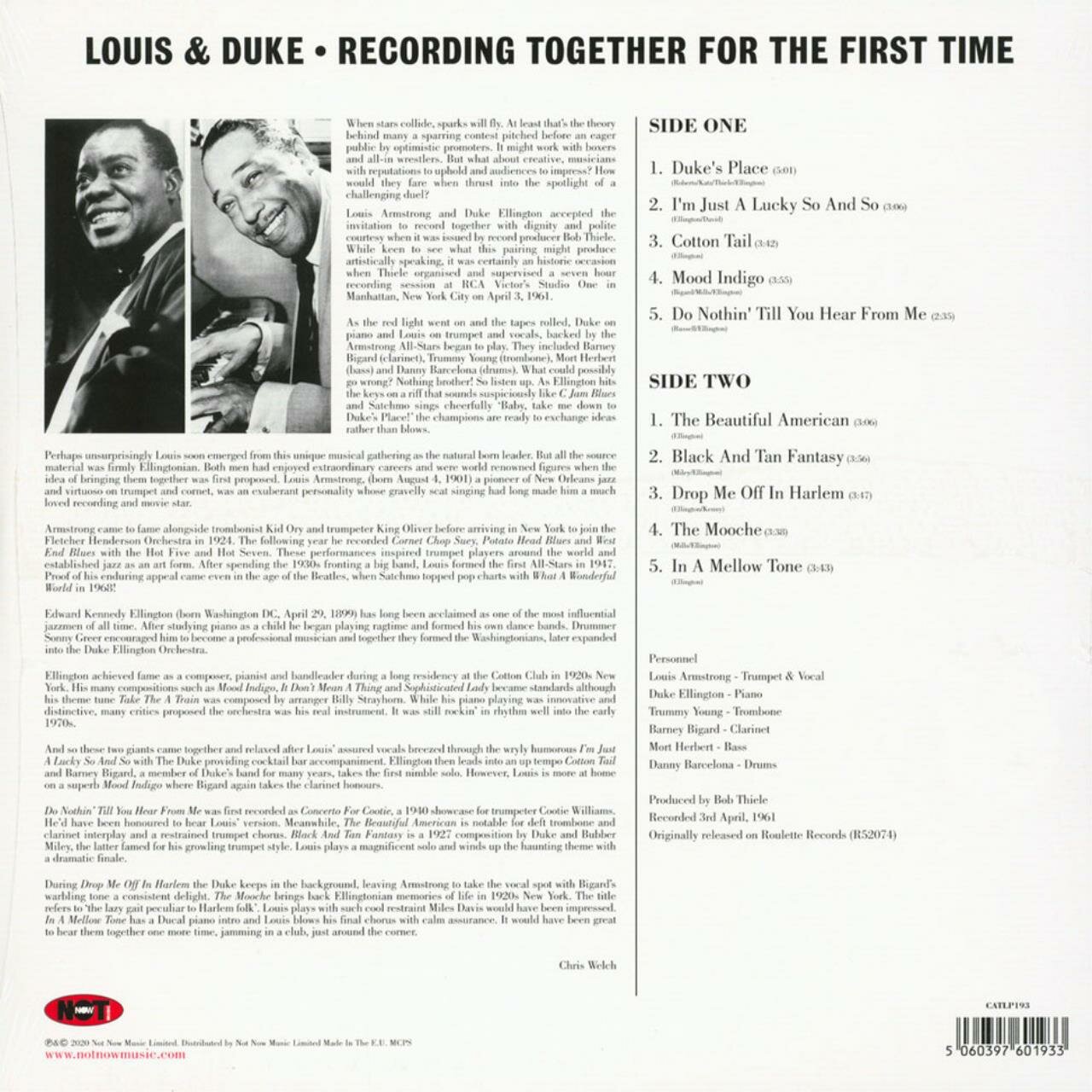 Louis Armstrong Louis Armstrong, Duke Ellington - Together For The First Time (180 Gr) Not Now Music - фото №3