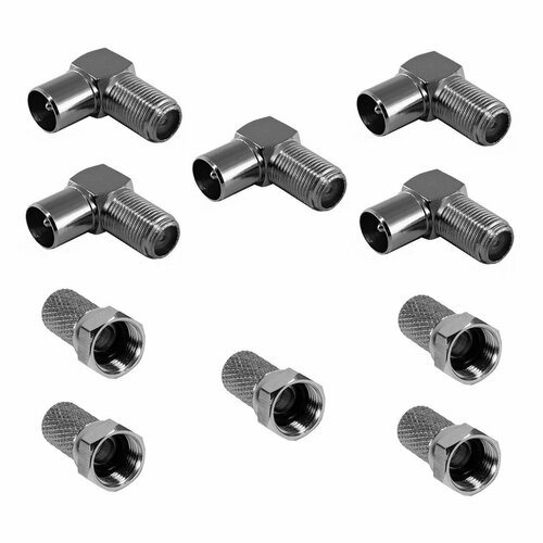 Штекер телевизионный TVF угловой с антенным F-разъемом для кабеля комплект 5 шт 515₽