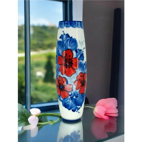 Ваза гжель Красные маки 18 см 890₽