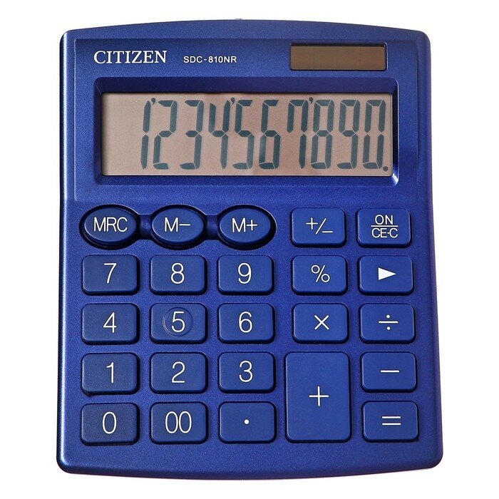 Калькулятор настольный Citizen "SDC-810NR" 10-ти разрядный 102 х 124 х 25 двойное питание синий