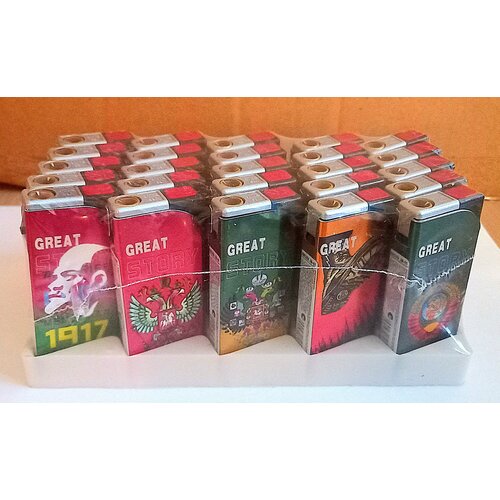 Зажигалки в металлическом чехле ONEY JM-0110 турбо- JET пламя Великая История многоразовые 25шт 1600₽