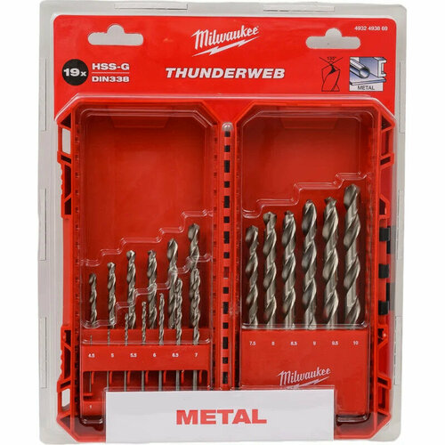 Сверла по металлу THUNDERWEB HSS-G набор 19 ед 1-10 мм GEN III Milwaukee 4932493869 6638₽