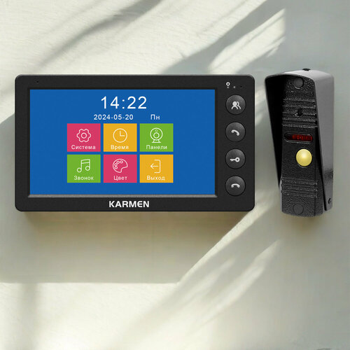 KARMEN Видеодомофон с экраном 7', черный Металлический дверной звонок 1000TVL，Защита от угона, дождя и снега
