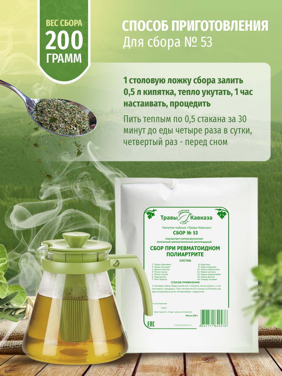 Кардиотонические Лекарственные Травы Травы Кавказа травяной сбор № 53 При ревматоидном полиартрите