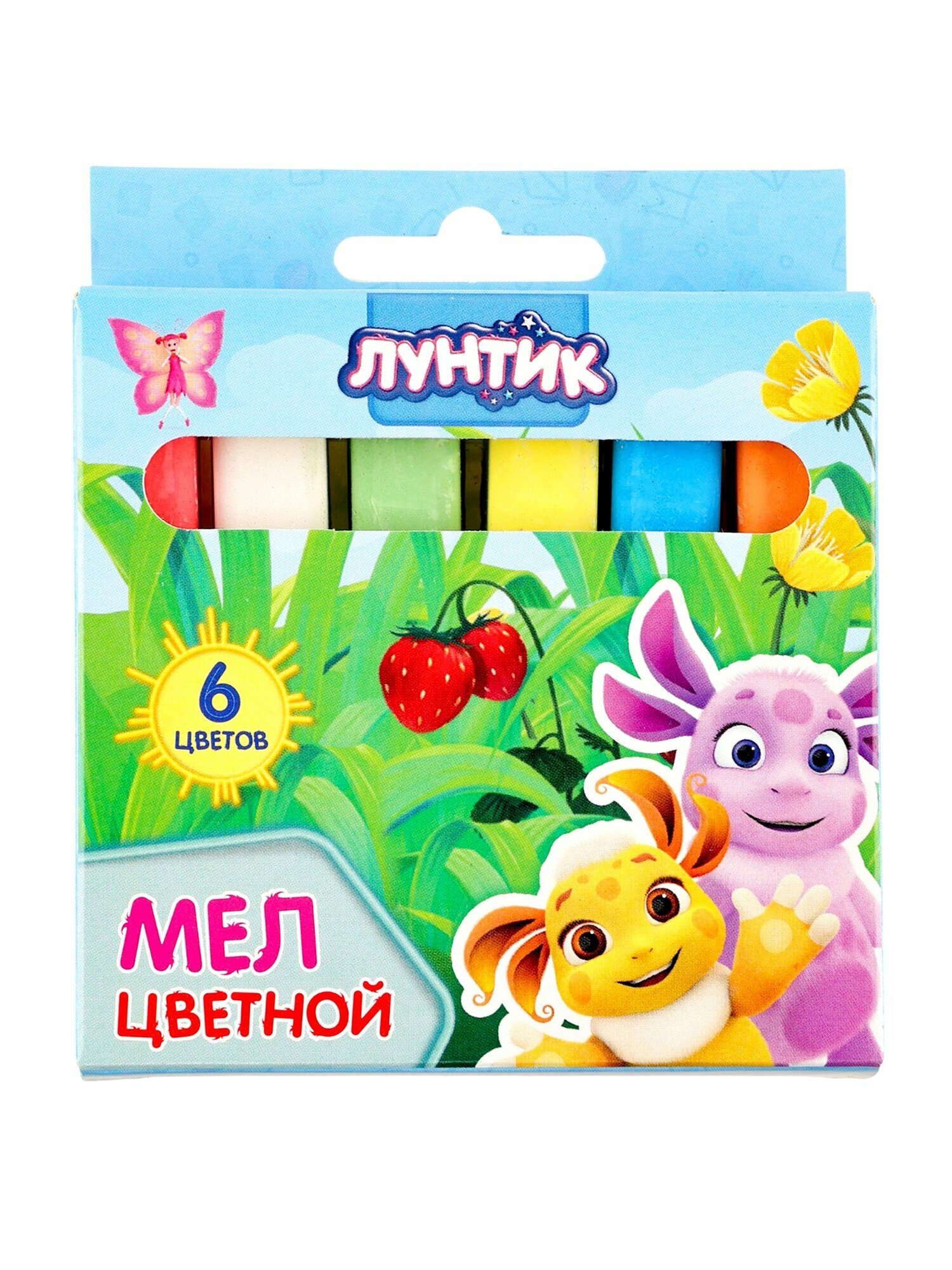 Мел цветной "Лунтик" 6 шт, 1,2х1,2 см с европодвесом, квадратные, Centrum