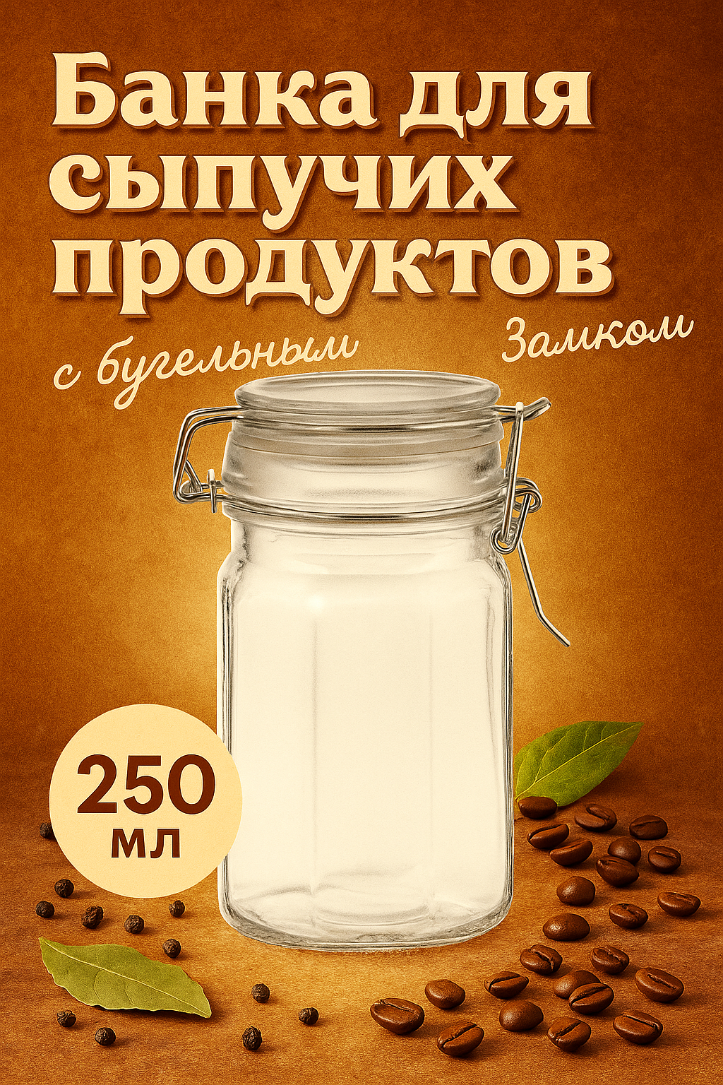 Банка стеклянная для сыпучих продуктов с бугельным замком «Угол» 250 мл 85×6×115 см