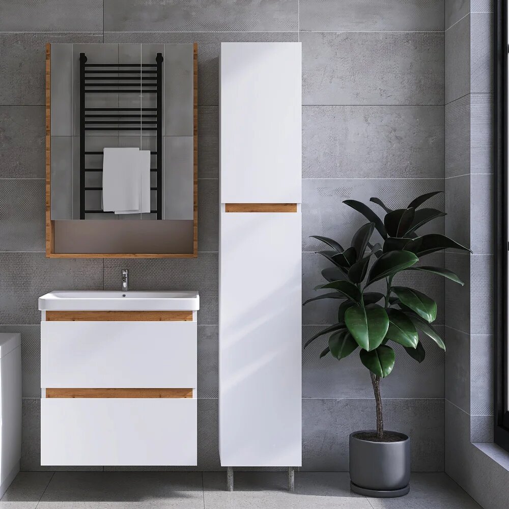 Шкаф-пенал для ванной VIANT Мальта напольный 30 см белый