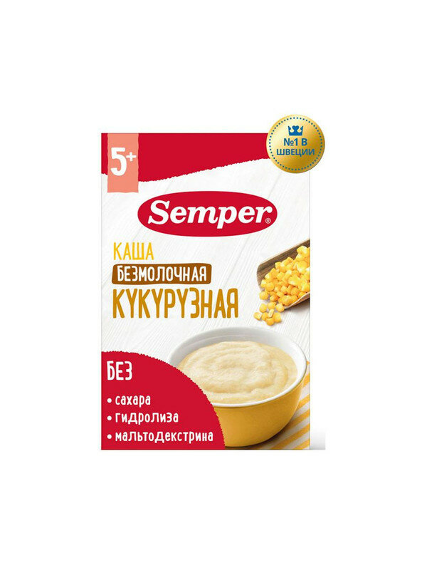 Каша Semper "Безмолочная Кукурузная", для малышей от 5 месяцев, 180 г