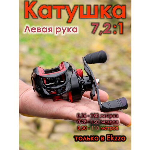 Мультипликаторная рыболовная катушка под левую руку 2000 18+1, красный/черный, 7,2 : 1